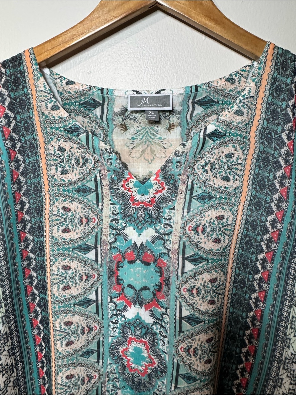 JM Collection Teal Multi-Pattern Open Front Kimono - Picture 4 of 12